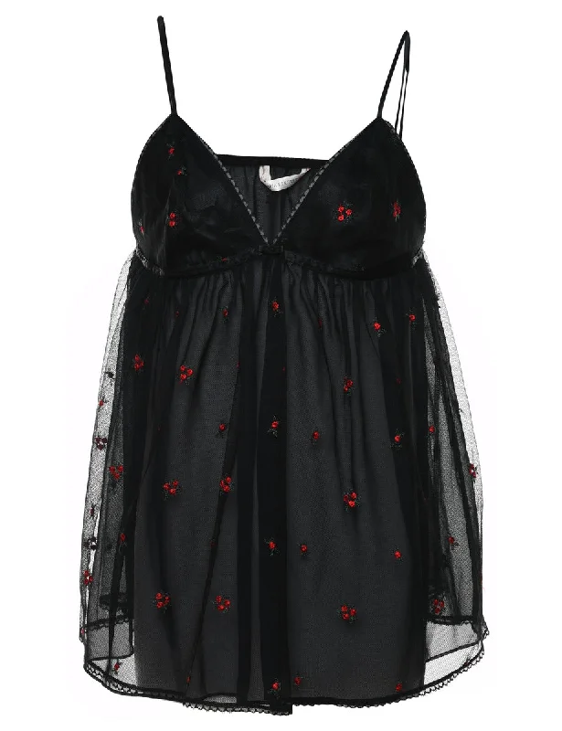 Limited Time Offer insulated jacketBlack & Red Embroidered Floral Babydoll - M