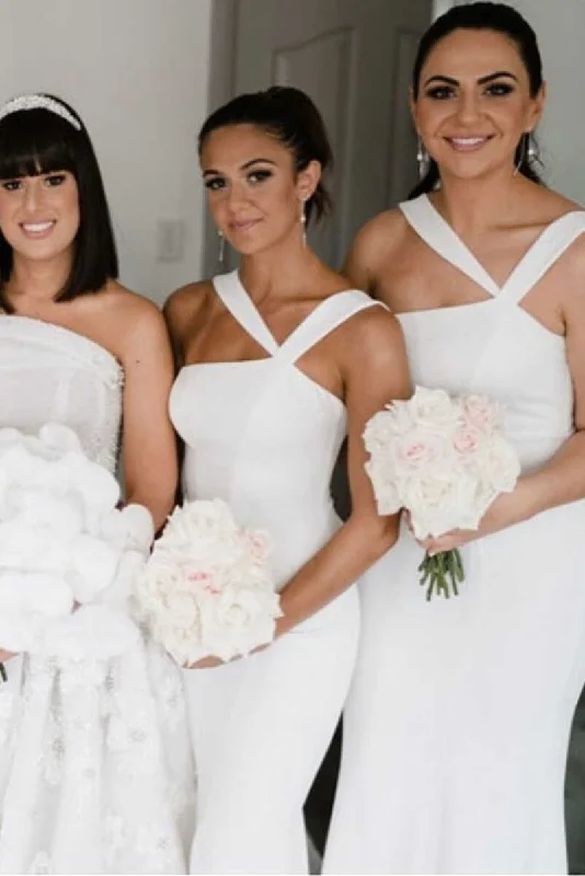 Crazy Deals silk dressWhite  Bow-Back Mermaid Long Bridesmaid Dress