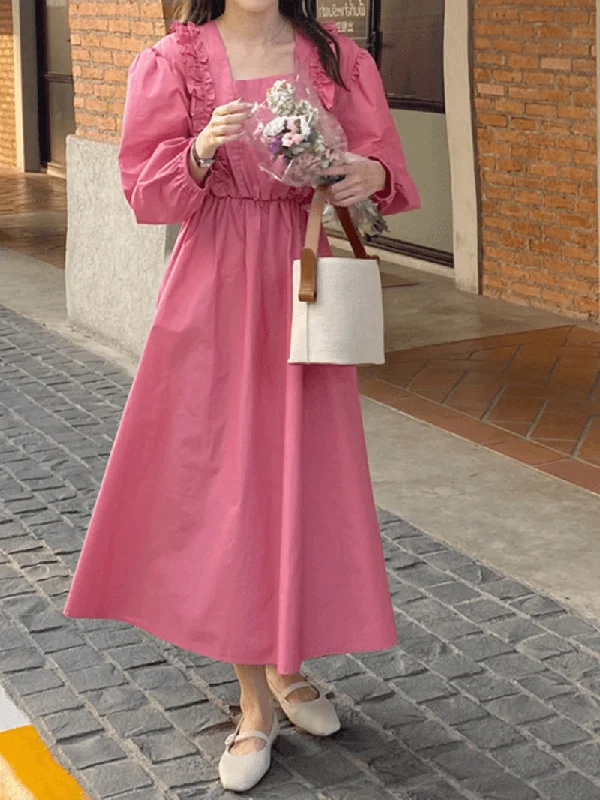 Discount Extravaganza romantic dressPuff Sleeve Pleating Leisure Holiday Casual Dress for Women