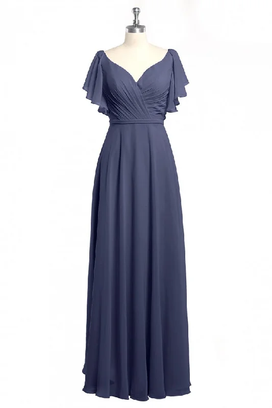 Midnight Madness statement dressNavy Blue V-Neck Backless Ruffled A-Line Long Dress