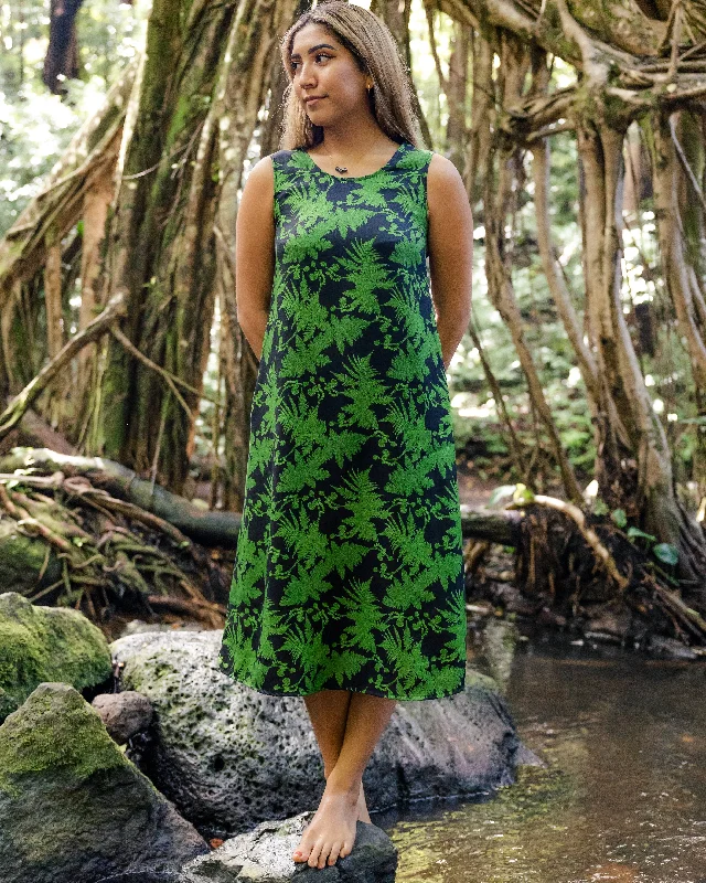 Low Prices Green Hāpu'u Tree Fern Sleeveless Midi Dress