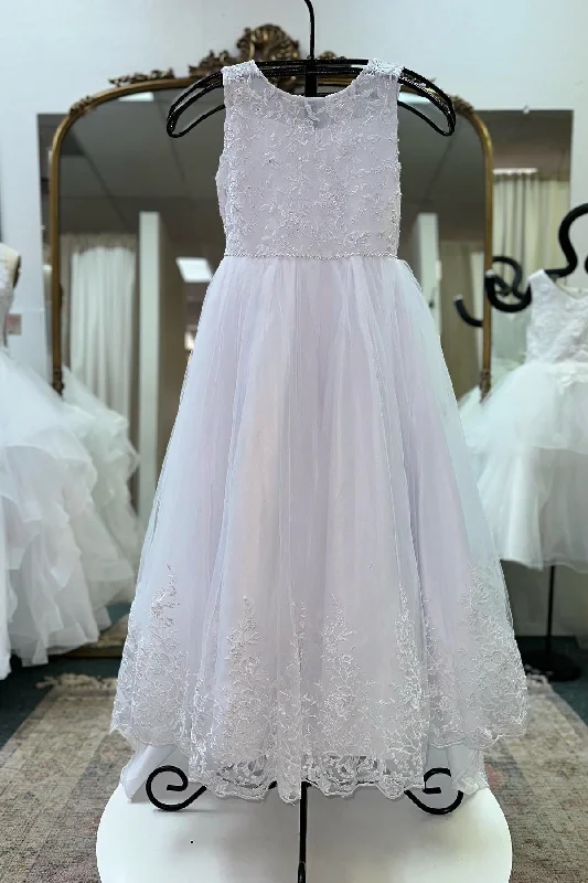 Savings Bonanza casual evening dressWhite Jewel Sleeves Beaded Lace Long Flower Girl Dress