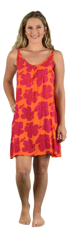 Exclusive Savings Secret Beach- Bali Dress - Short -  New Hibiscus - Red / Orange