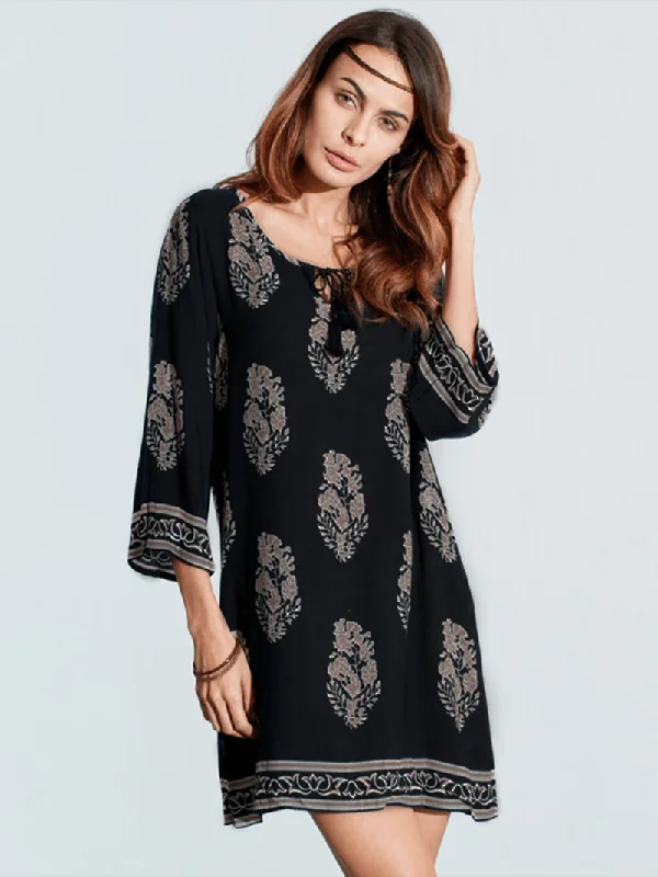 Exclusive Savings casual slip dressWomen Vintage Floral Printed 3/4 Sleeve Mini Dresses