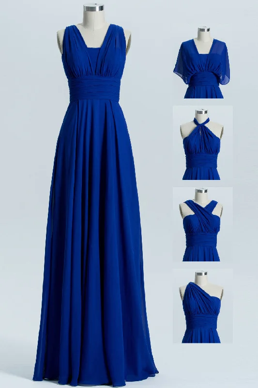Limited Time Offer floral wrap dressRoyal Blue A-line Chiffon Long Convertible Bridesmaid Dress