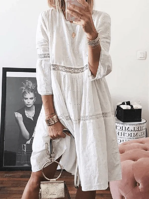 Price Rollback velvet dressWomen's Casual Lace Patchwork Hollow Mini Dress - Perfect for Any Occasion
