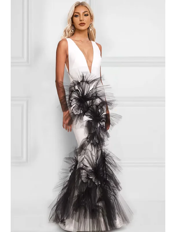 Huge Discounts Mermaid / Trumpet Evening Gown Color Block Dress Formal Floor Length Sleeveless V Neck Stretch Fabric with Appliques Huge Discounts Mermaid / Trumpet Evening Gown Color Block Dress Formal Floor Length Sleeveless V Neck Stretch Fabric with Appliques