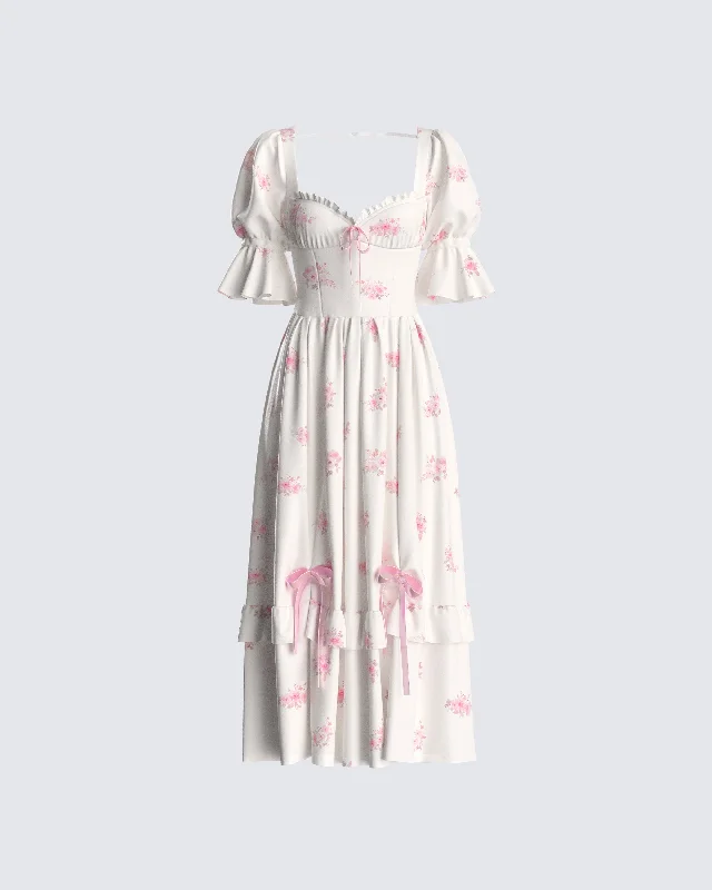 casual slip dressLina Ivory Floral Midi Dress