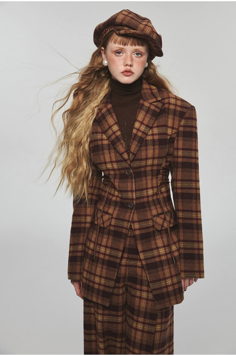 Stock Clearance contemporary trench coatPlaid Slim-fit Waist-tie Blazer